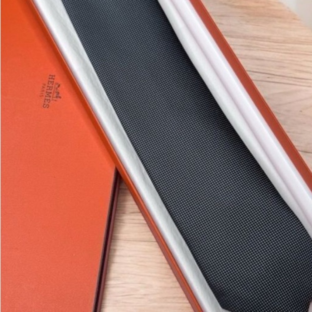 HERMES Neck Tie Black with Grey Check Pattern